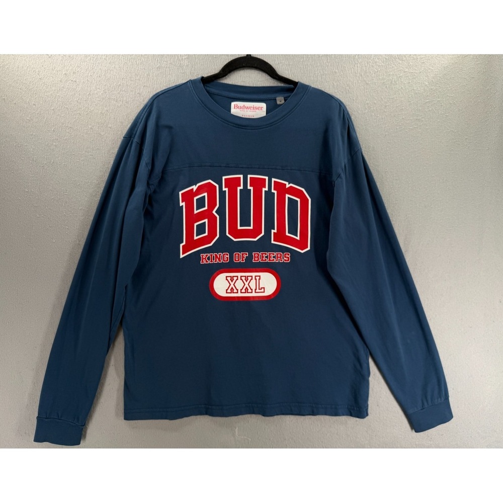 PacSun x Budweiser T-Shirt Mens M Navy Blue King Of Beers Graphic Long Sleeve